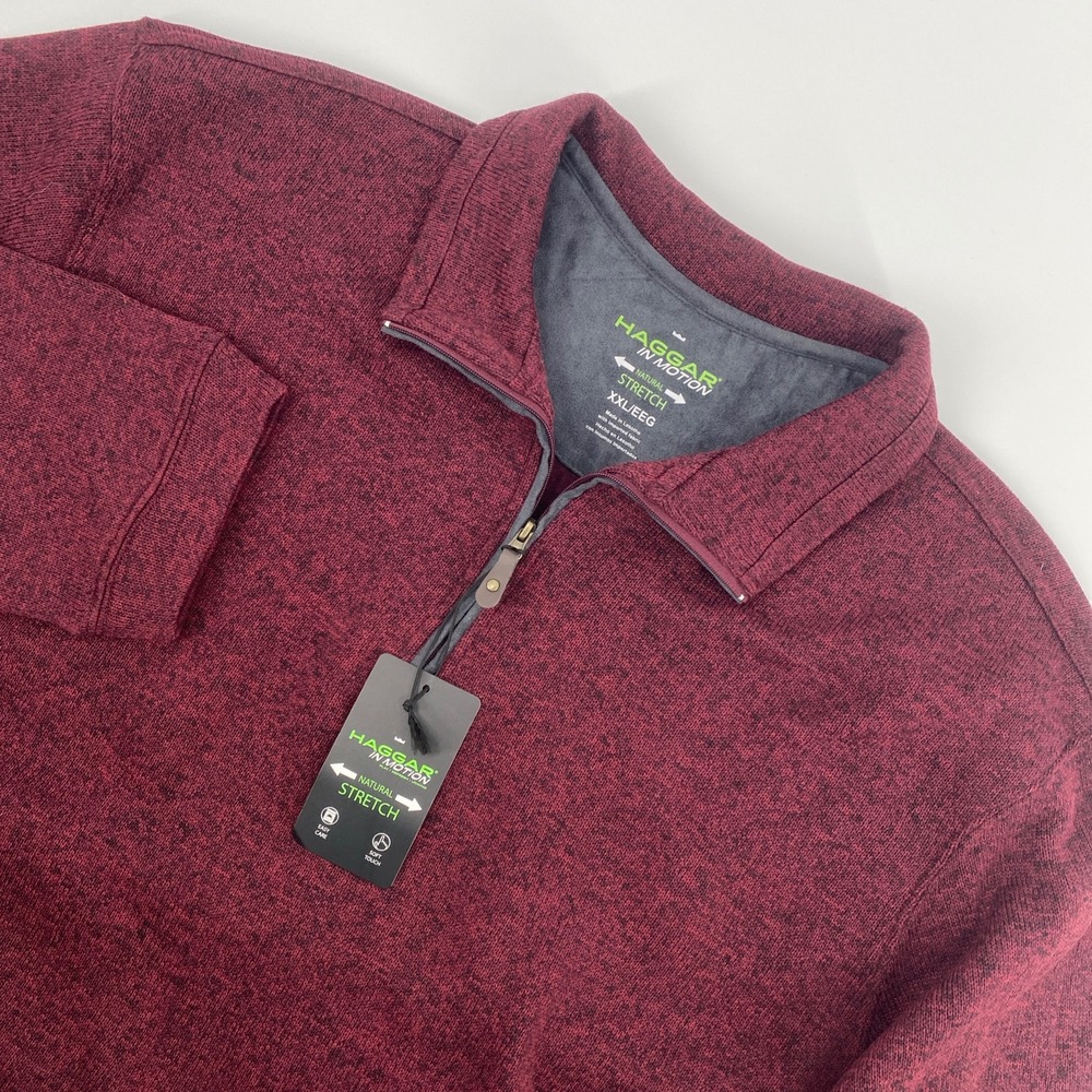 NEW Haggar In Motion Pullover Mens XXL Burgundy Quarter Zip Stretch Heathered